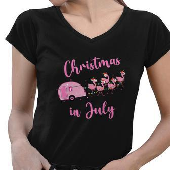 Funny Flamingo Pink Christmas In July Women V-Neck T-Shirt - Monsterry