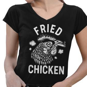 Funny Fried Chicken Smoking Joint Women V-Neck T-Shirt - Monsterry