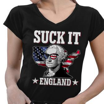Funny George Washington Suck It England Women V-Neck T-Shirt - Monsterry DE
