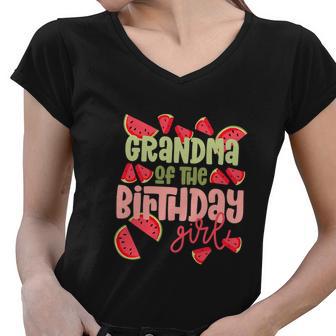 Funny Grandma Birthday One In A Melon Watermelon Women V-Neck T-Shirt - Monsterry CA