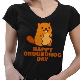 Funny Happy Groundhog Day Tshirt Women V-Neck T-Shirt - Monsterry