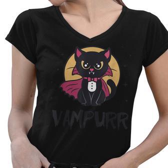 Funny Happy Halloween Witch Black Cat Vampurr Costume Women V-Neck T-Shirt - Thegiftio