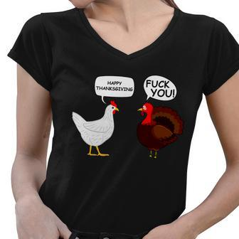 Funny Happy Thanksgiving Chicken Vs Turkey Tshirt Women V-Neck T-Shirt - Monsterry AU