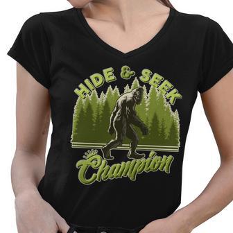 Funny Hide & Seek Champion Big Foot Sasquatch Monster Women V-Neck T-Shirt - Monsterry UK