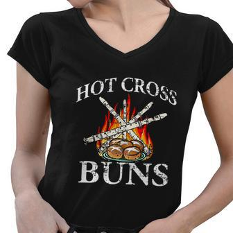 Funny Hot Cross Buns Graphic Design Printed Casual Daily Basic Women V-Neck T-Shirt - Thegiftio UK