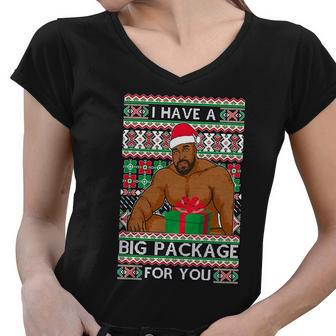 Funny I Have A Big Package For You Ugly Christmas Sweater Tshirt Women V-Neck T-Shirt - Monsterry UK