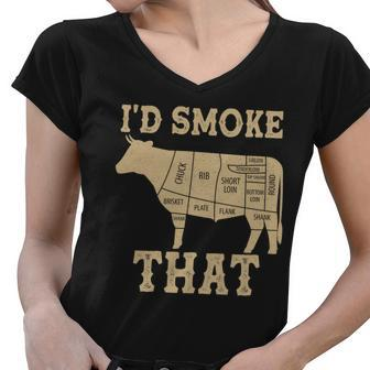 Funny Id Smoke That Cattle Meat Cuts Tshirt Women V-Neck T-Shirt - Monsterry