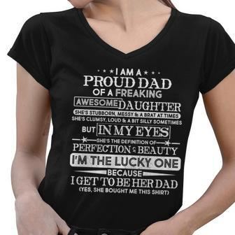 Funny Im A Proud Lucky Dad Of Awesome Daughter Tshirt Women V-Neck T-Shirt - Monsterry