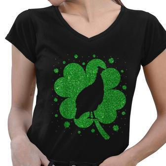 Funny Irish Shamrock Leaf Guinea Fowl Bird St Patricks Day Graphic Design Printed Casual Daily Basic Women V-Neck T-Shirt - Thegiftio UK