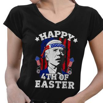 Funny Joe Biden Happy 4Th Of Easter American Flag Hunt Egg V2 Women V-Neck T-Shirt - Monsterry