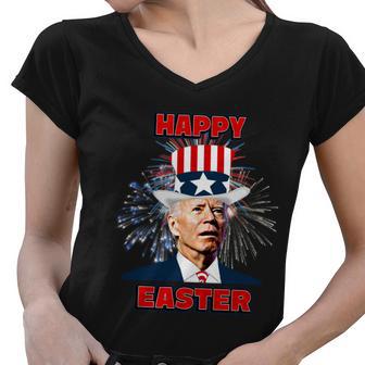 Funny Joe Biden Happy Easter For 4Th Of July Women V-Neck T-Shirt - Monsterry DE