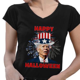 Funny Joe Biden Happy Halloween For 4Th Of July Women V-Neck T-Shirt - Monsterry CA