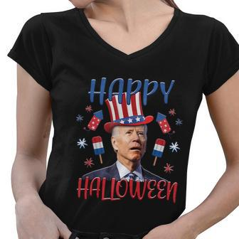 Funny Joe Biden Happy Halloween For Fourth Of July V3 Women V-Neck T-Shirt - Monsterry DE