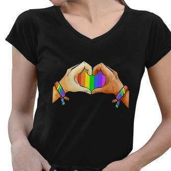 Funny Lgbt Pride Lgbt Rainbow Flag Heart Unity Women V-Neck T-Shirt - Thegiftio UK