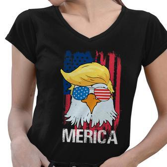 Funny Merica Trump Bald Eagle 4Th Of July Us Flag Men Women Women V-Neck T-Shirt - Monsterry