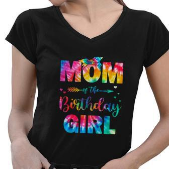 Funny Mom Of The Birthday Girl Mama Tie Dye Women V-Neck T-Shirt - Monsterry AU
