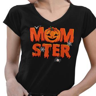 Funny Momster Halloween Mom Pumpkin Costume Family Matching Women V-Neck T-Shirt - Seseable