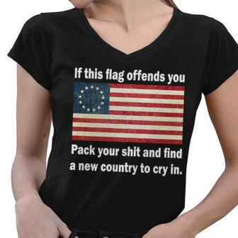 Funny Offensive Betsy Ross Flag Women V-Neck T-Shirt - Monsterry