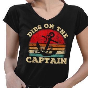 Funny Pontoon Boat Captain - Dibs On The Captain Women V-Neck T-Shirt - Thegiftio UK