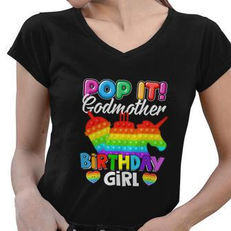 Funny Pop It Godmother Birthday Girl Fidget Kid Women V-Neck T-Shirt - Monsterry