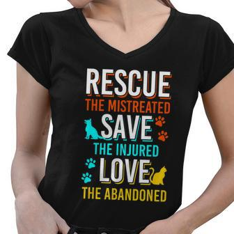 Funny Rescue Save Love Animals Adopt Gift Women V-Neck T-Shirt - Monsterry