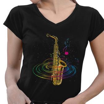 Funny Sax Player Gift Funny Idea Saxophonist Music Notes Saxophone Gift Tshirt Women V-Neck T-Shirt - Monsterry UK