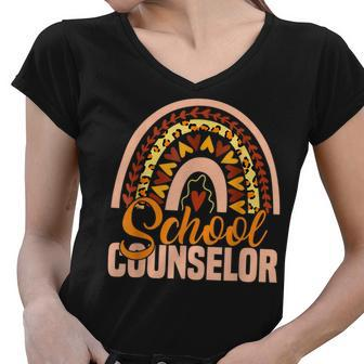 Funny School Counselor Rainbow Appreciation Back To School Women V-Neck T-Shirt - Thegiftio UK