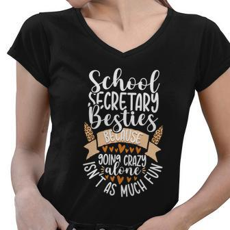 Funny School Secretary Besties Office Squad Admin Assistant Gift Women V-Neck T-Shirt - Monsterry