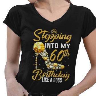 Funny Stepping Into My 60Th Birthday Gift Like A Boss Diamond Shoes Gift Women V-Neck T-Shirt - Monsterry DE