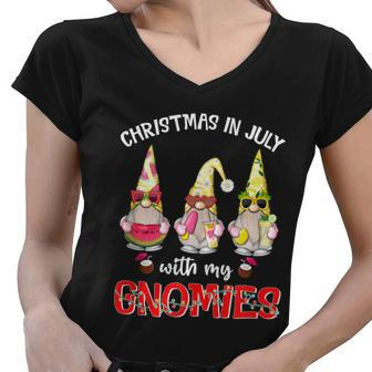 Funny Summer Vacation Gnomies Gnomes For Christmas In July Women V-Neck T-Shirt - Monsterry CA