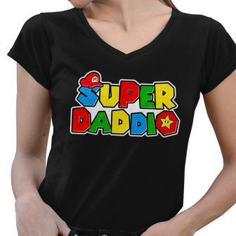 Funny Super Daddio Fathers Day Gamer Tshirt Women V-Neck T-Shirt - Monsterry
