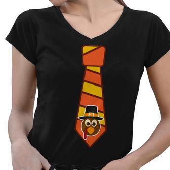 Funny Thanksgiving Tie Turkey Tshirt Women V-Neck T-Shirt - Monsterry AU