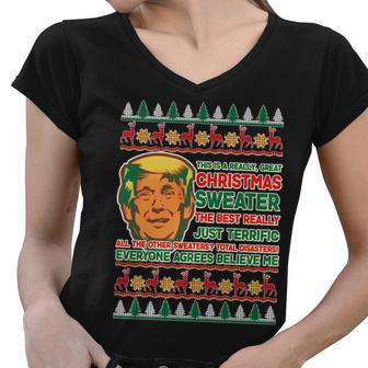 Funny Trump Ugly Christmas Sweater Women V-Neck T-Shirt - Monsterry UK