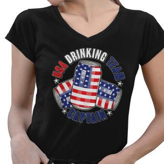 Funny Usa Drinking Team Captain American Beer Cans Women V-Neck T-Shirt - Monsterry