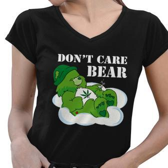 Funny Weed Bear Herb Bear Gift Dont Care Cute Bear Gift Tshirt Women V-Neck T-Shirt - Monsterry