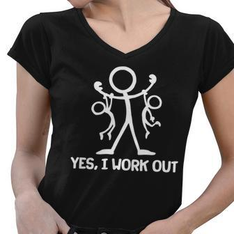 Funny Yes I Work Out Parents And Kids Tshirt Women V-Neck T-Shirt - Monsterry UK