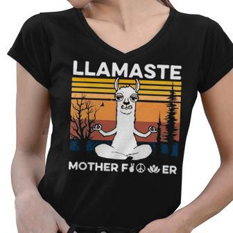 Funny Yoga Llamaste Mother Fvcker Retro Vintage Mans Women V-Neck T-Shirt - Thegiftio UK