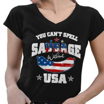 Funny You Cant Spell Sausage Without Usa Tshirt Women V-Neck T-Shirt - Monsterry DE