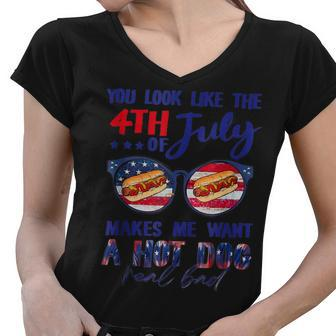 Funny You Look Like The 4Th Of July Makes Me Want A Hot Dog V2 Women V-Neck T-Shirt - Seseable