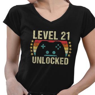 Gaming Vintage 21St Birthday Gift 21 Year Old Boy Girl Gamer Women V-Neck T-Shirt - Monsterry DE