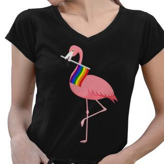 Gay Flamingo Tshirt Women V-Neck T-Shirt - Monsterry AU