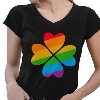 Gay Pride Flag Shamrock Lgbt St Patricks Day Parade Graphic Design Printed Casual Daily Basic Women V-Neck T-Shirt - Thegiftio UK