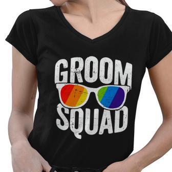 Gay Pride Groom Squad Glasses Lgbt Pride Pride Month Women V-Neck T-Shirt - Monsterry