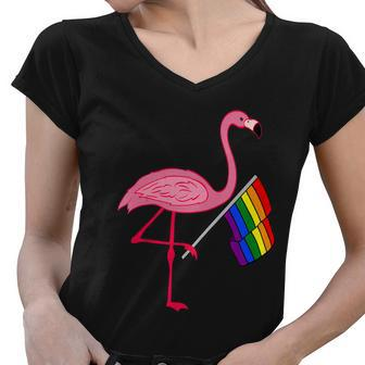 Gay Pride Pink Flamingo Lgbt Pride Month Gifts Women V-Neck T-Shirt - Thegiftio UK