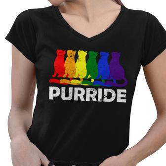 Gay Pride Purride Rainbow Cat Women V-Neck T-Shirt - Monsterry AU