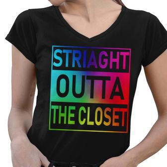 Gay Pride Straight Outta The Closet Tshirt Women V-Neck T-Shirt - Monsterry UK