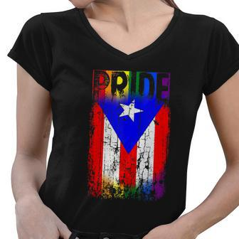Gay Puerto Rico Rican Flag Gay Pride Flag Pr Lgbt Distressed Graphic Design Printed Casual Daily Basic Women V-Neck T-Shirt - Thegiftio UK