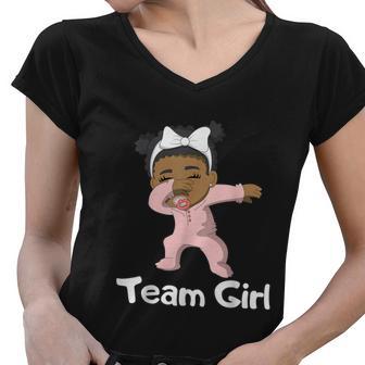 Gender Reveal Party Team Girl Cute Dabbing Black Baby Women V-Neck T-Shirt - Monsterry CA