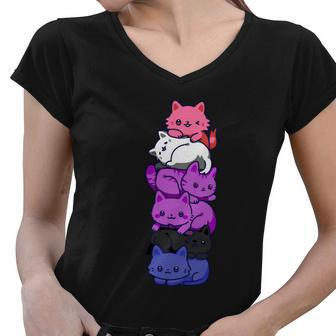 Genderfluid Pride Cat Lgbt Gender Fluid Flag Cute Cats Pile Gift Women V-Neck T-Shirt - Monsterry
