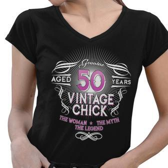 Genuine Aged 50 Years Vintage Chick 50Th Birthday Women V-Neck T-Shirt - Monsterry AU